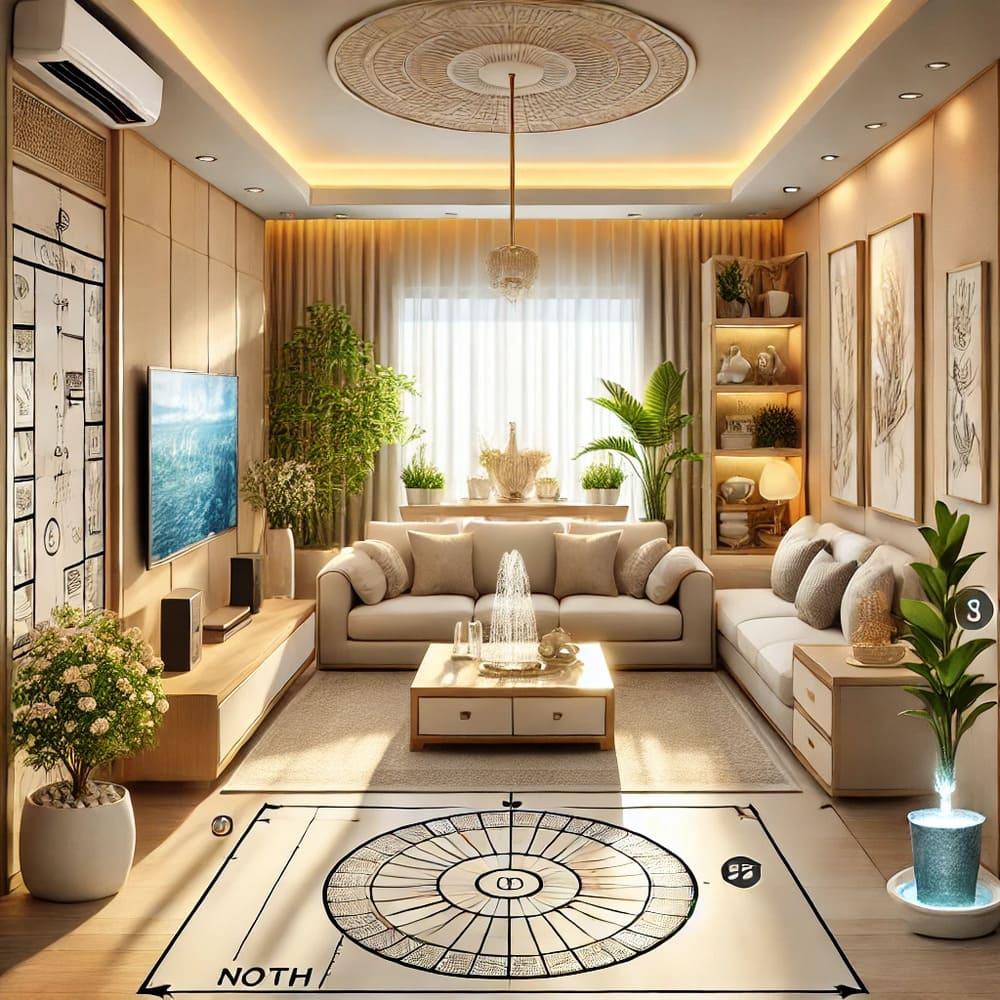 Vastu-aligned living space with directional mandala